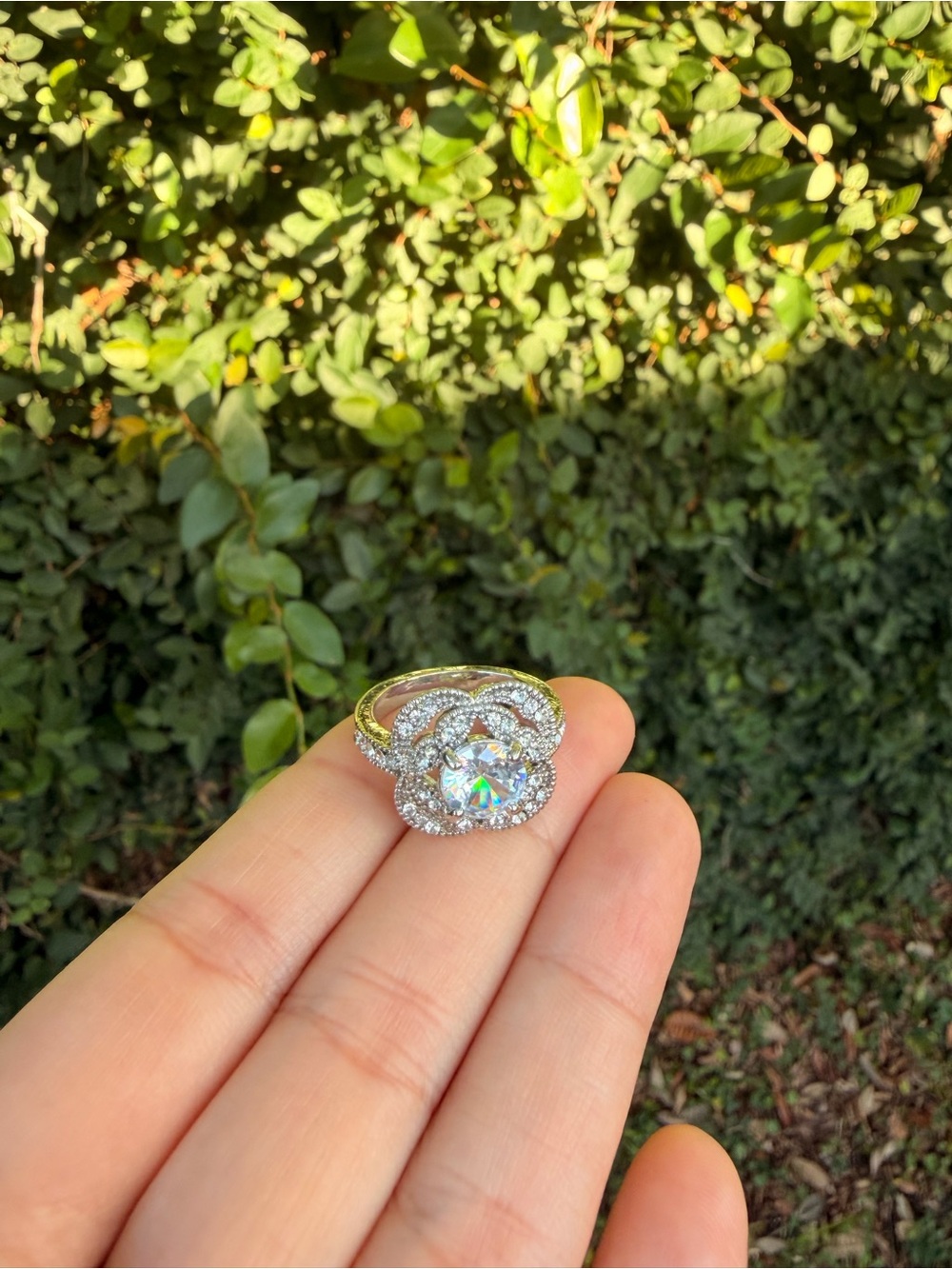 Sterling Silver Halo Flower Engagement Ring with Clear Center Stone - Picture 6 of 7